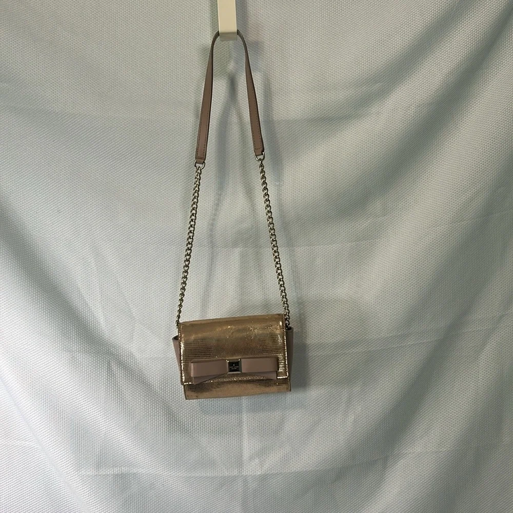 Kate Spade New York Rose Gold Metallic Mini Purse bow Crossbody glam feminine
